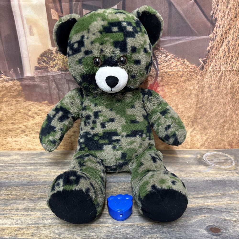 Build A Bear Camo Teddy Plush Green Brown Camouflage 16" -Military -Welcome Home